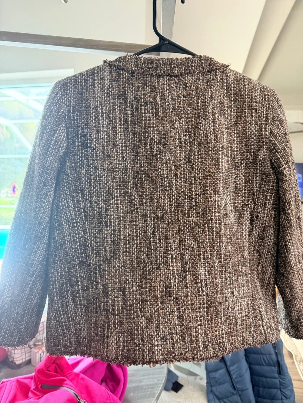 Michael Kors Gray Textured Tweed Collarless Jacket